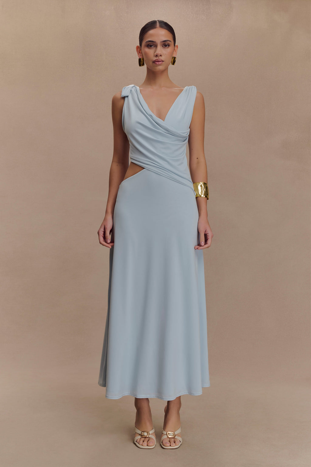 Raleigh Asymmetrical Slinky Midi Dress