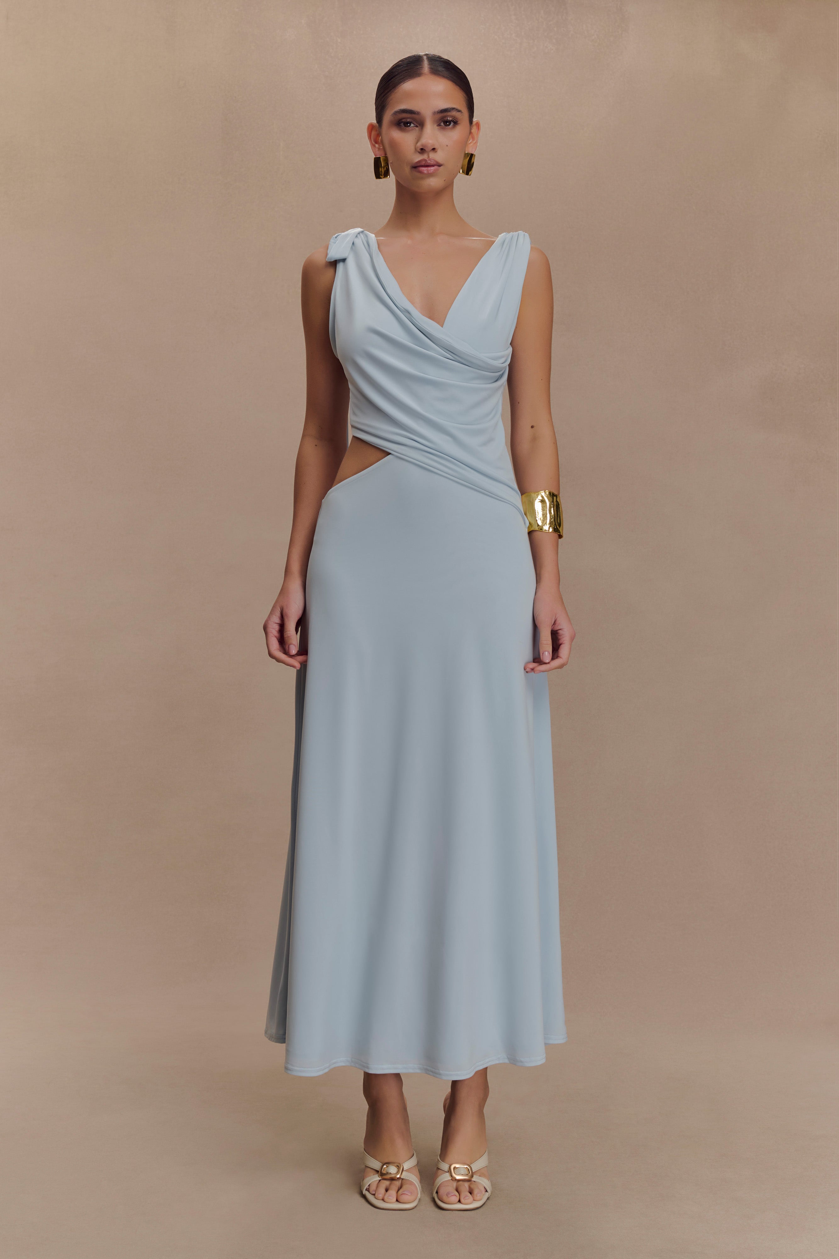Raleigh Asymmetrical Slinky Midi Dress