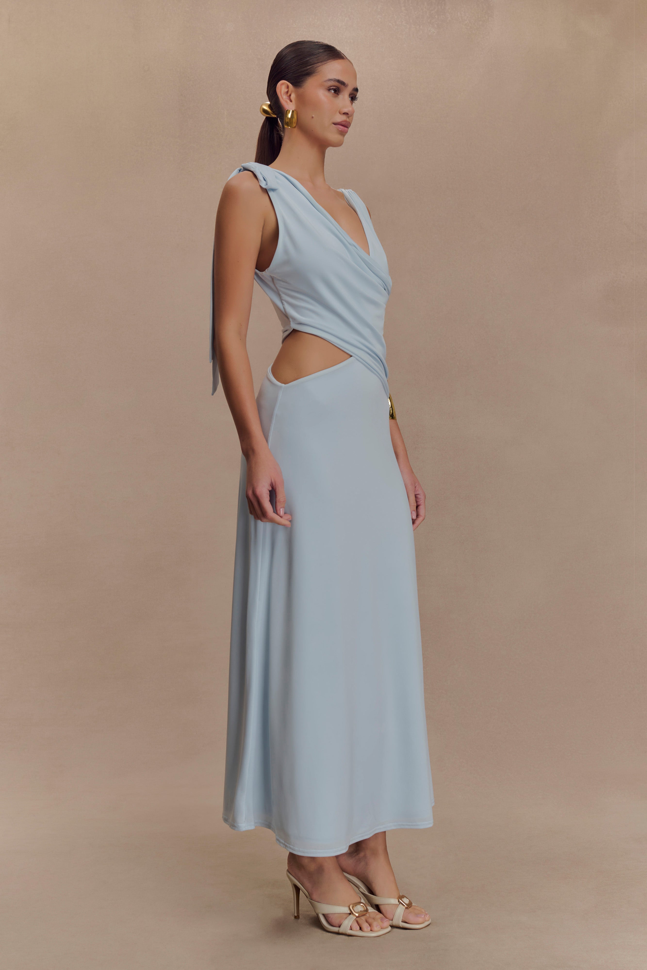 Raleigh Asymmetrical Slinky Midi Dress