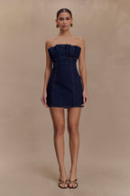 Raesha Frill Denim Mini Dress in Indigo Blue – Chic&Drifts