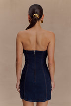 Raesha Frill Denim Mini Dress in Indigo Blue – Chic&Drifts