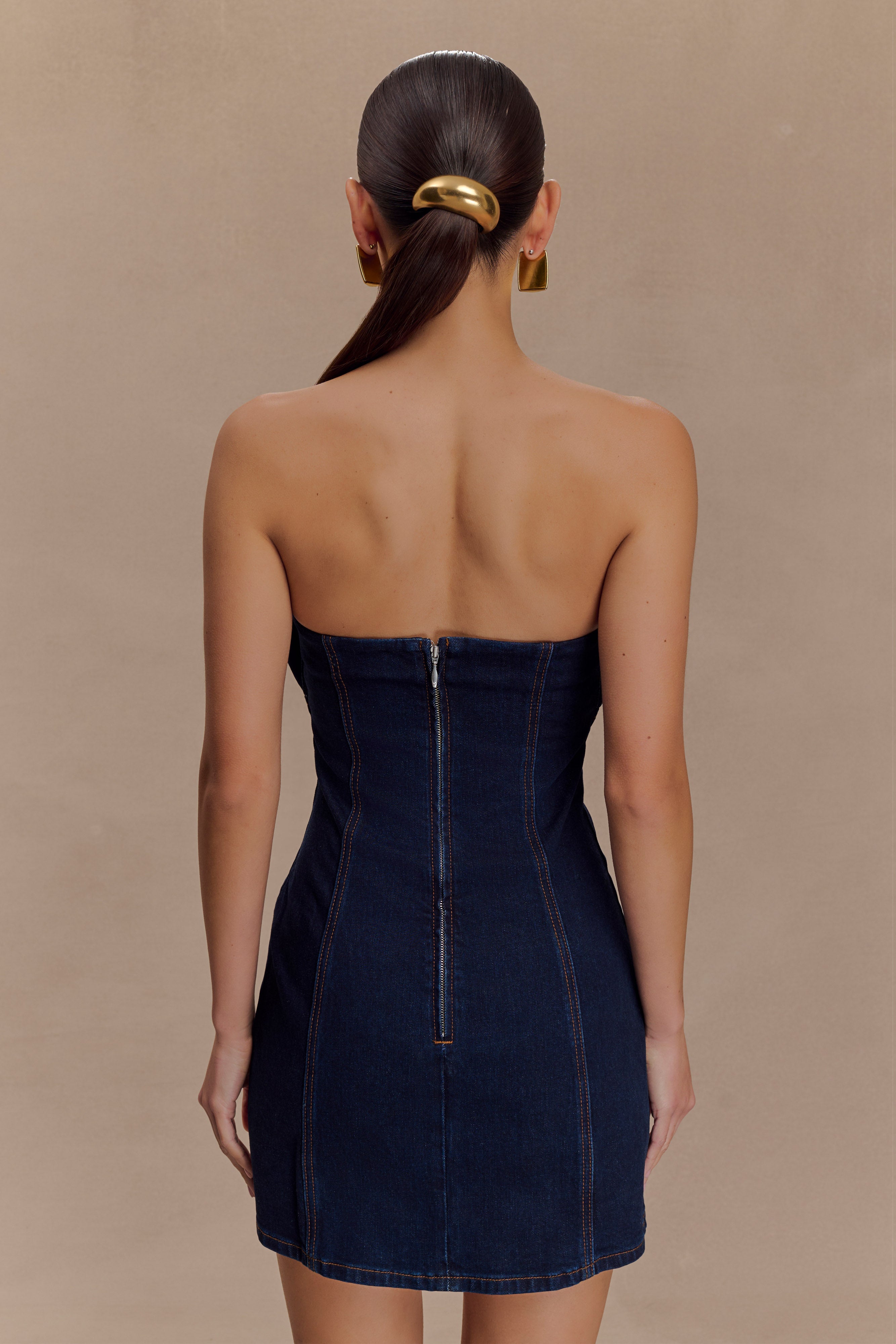 Raesha Frill Denim Mini Dress in Indigo Blue – Chic&Drifts