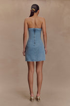 Akira Embroidered Denim Mini Dress in Mid Blue – Chic&Drifts
