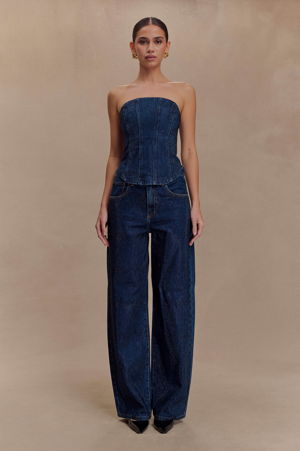Monte Strapless Diamante Denim Corset in Midnight Blue – Chic&Drifts