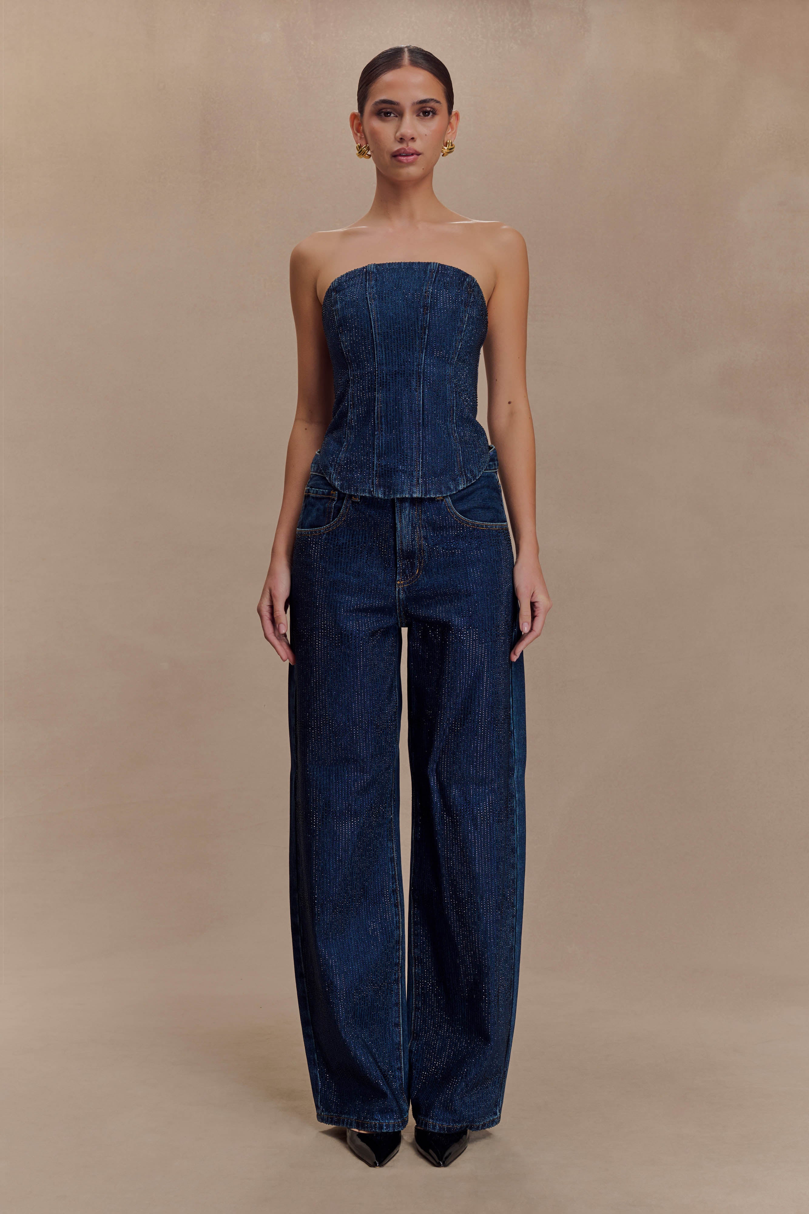 Monte Strapless Diamante Denim Corset in Midnight Blue – Chic&Drifts