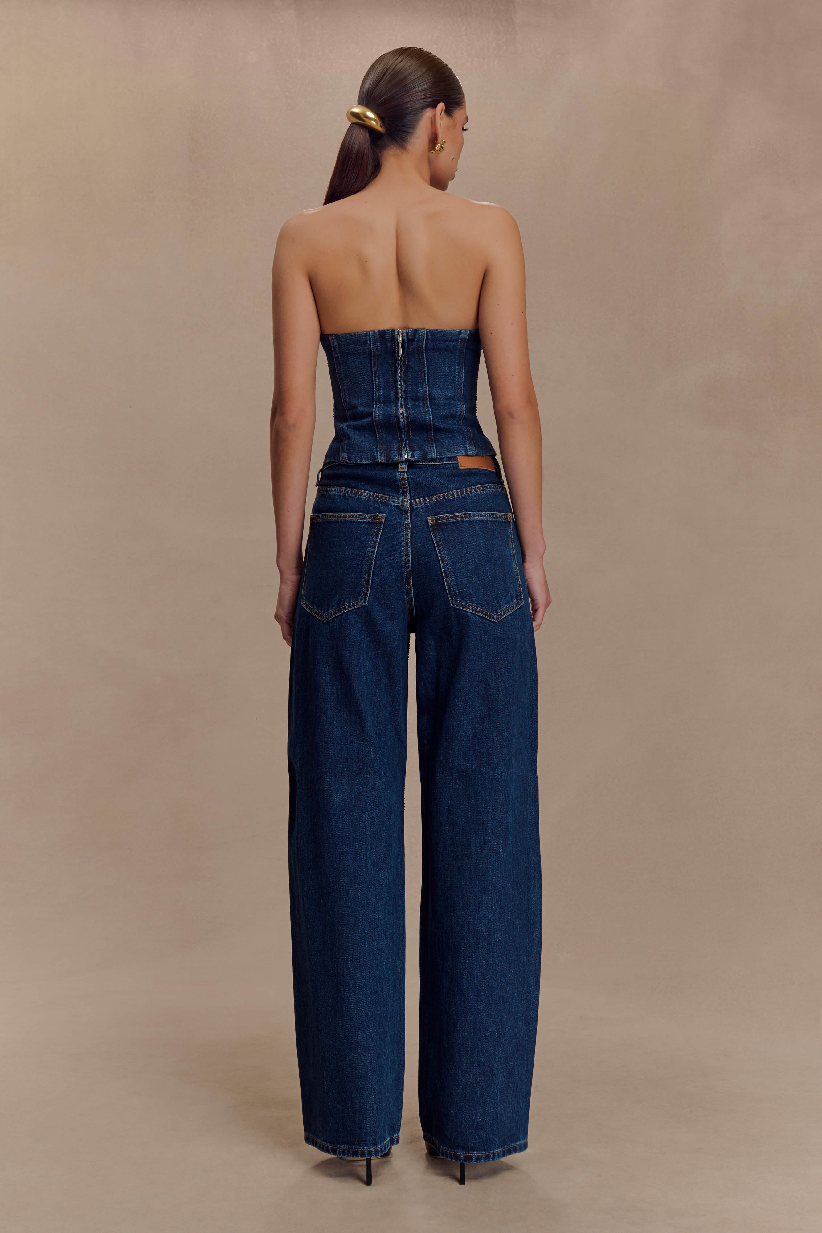 Monte Strapless Diamante Denim Corset in Midnight Blue – Chic&Drifts