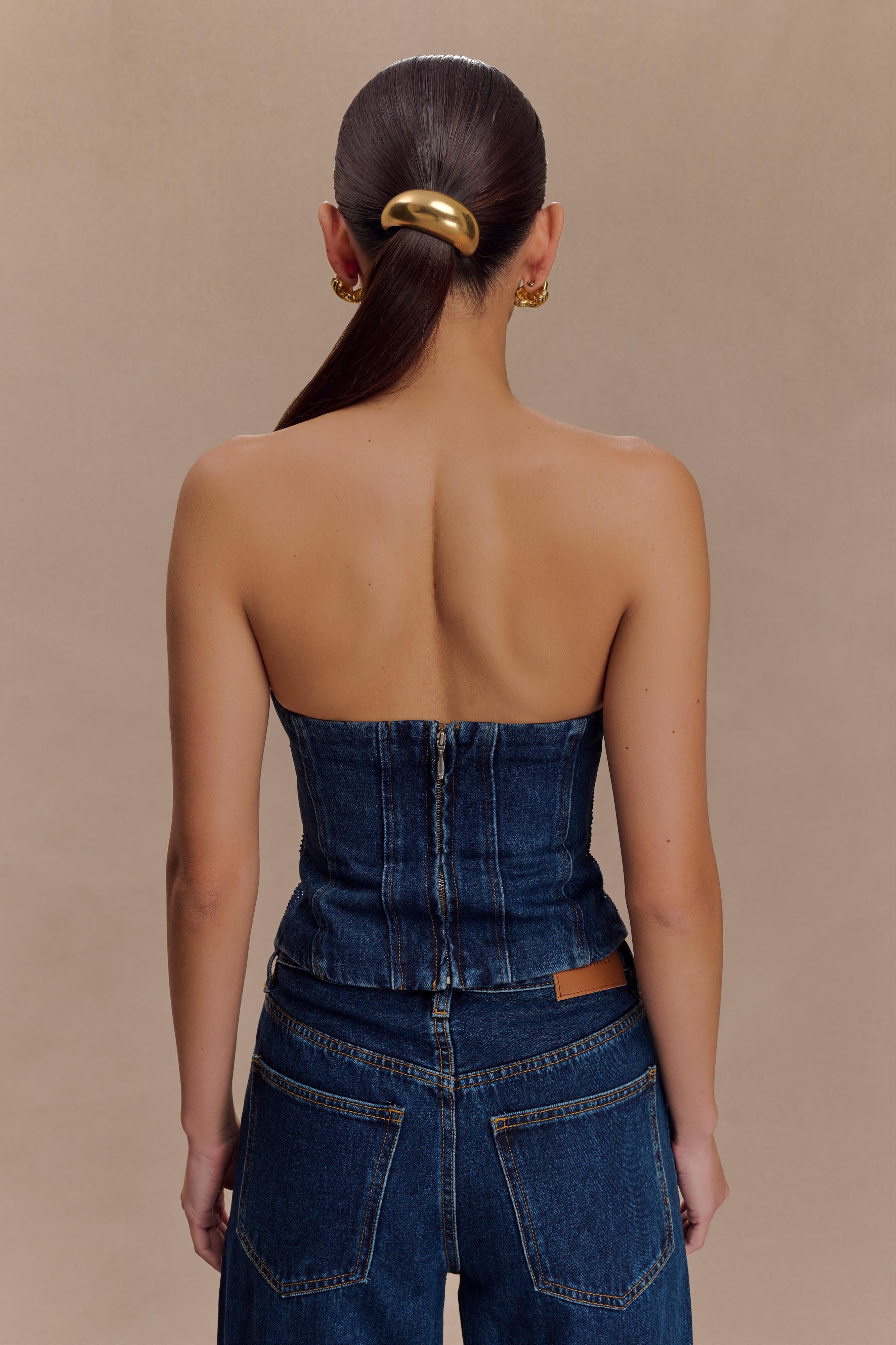 Monte Strapless Diamante Denim Corset in Midnight Blue – Chic&Drifts
