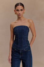 Monte Strapless Diamante Denim Corset in Midnight Blue – Chic&Drifts