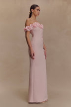 Nova Ruffle Off Shoulder Maxi Dress in Ballet Pink – Chic&Drifts