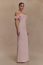 Nova Ruffle Off Shoulder Maxi Dress in Ballet Pink – Chic&Drifts