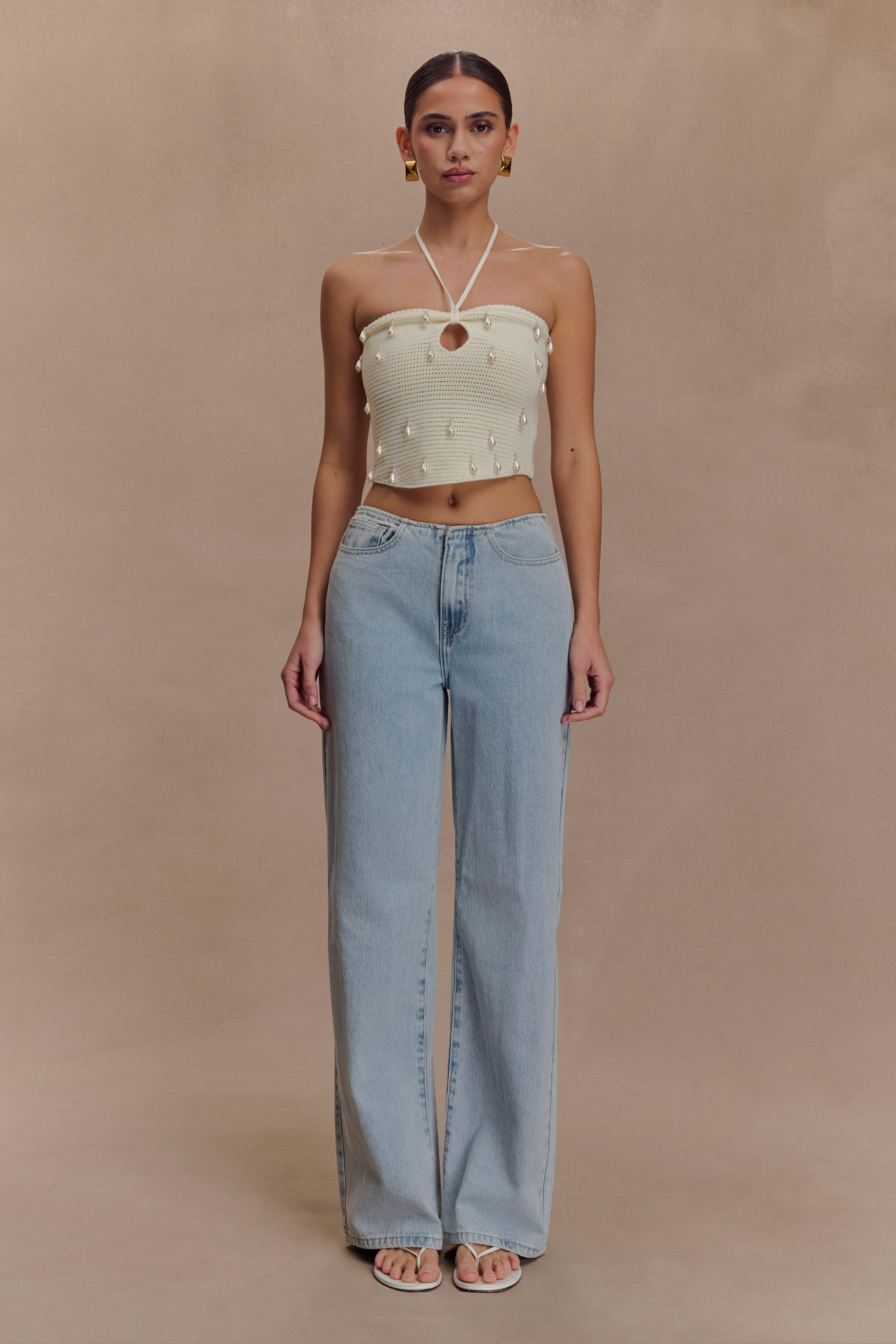 Aletta Knit Pearl Halter Top in Ivory – Chic&Drifts