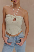 Aletta Knit Pearl Halter Top in Ivory – Chic&Drifts