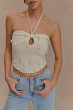 Aletta Knit Pearl Halter Top in Ivory – Chic&Drifts