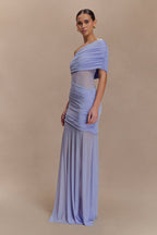 Dallas One Shoulder Mesh Maxi Dress in Lavender – Chic&Drifts