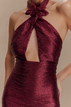Nylah Beaded Halter Mini Dress in Burgundy – Chic&Drifts
