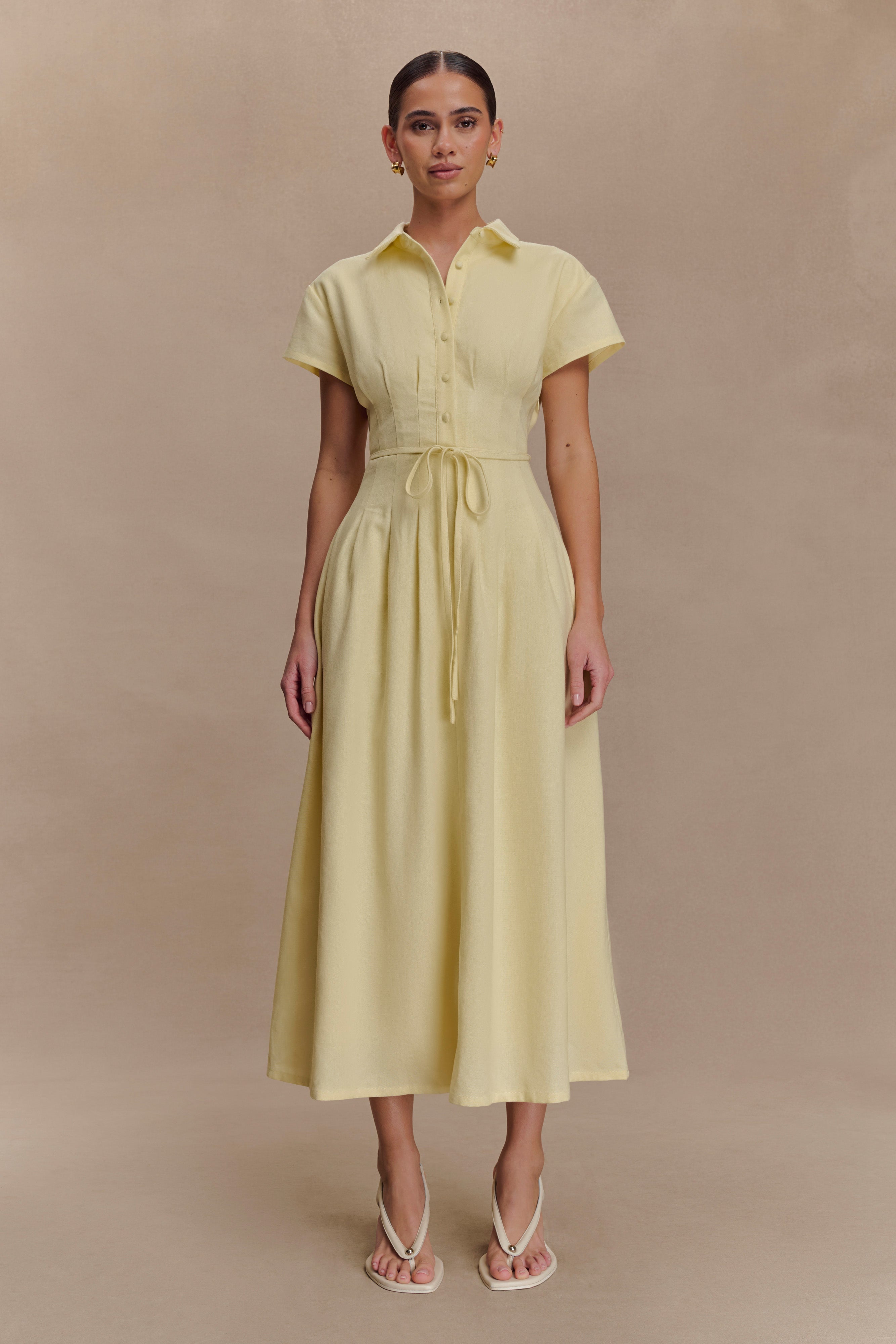 Aysha Buttoned Linen Midi Dress