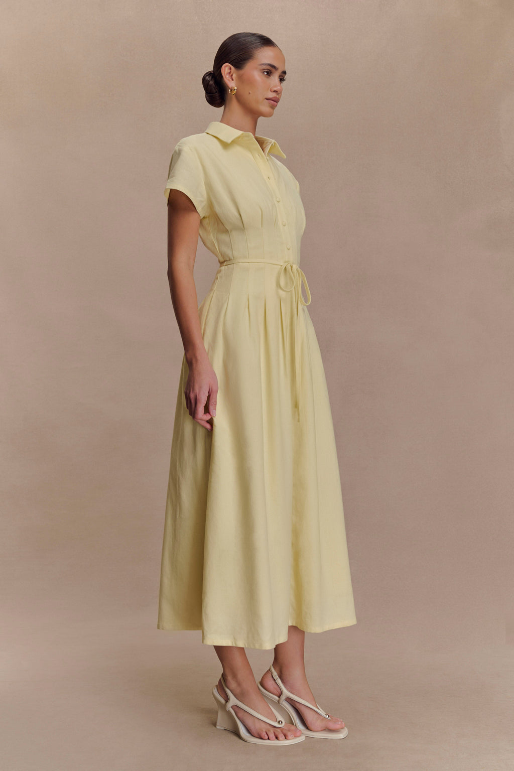 Aysha Buttoned Linen Midi Dress