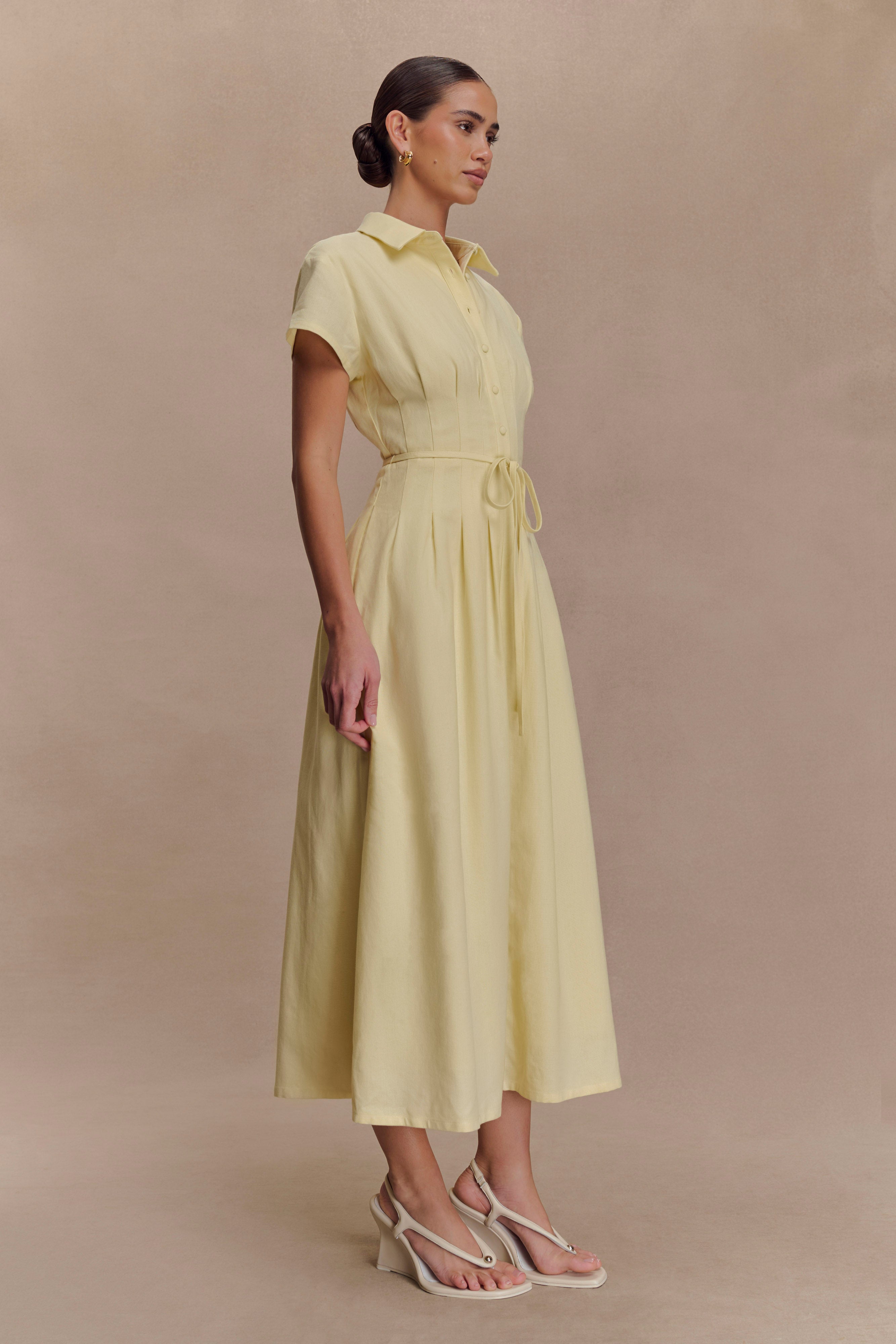 Aysha Buttoned Linen Midi Dress
