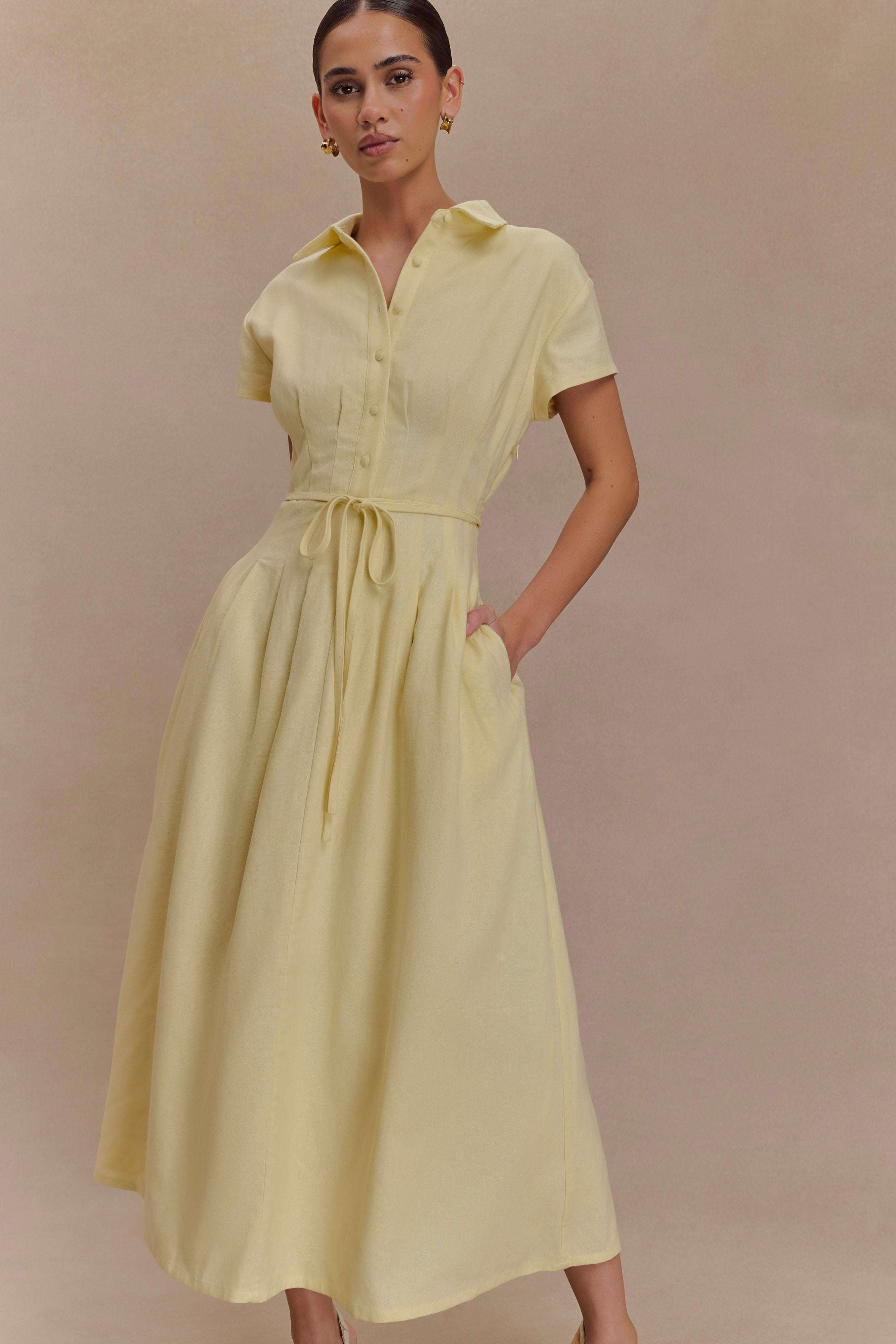 Aysha Buttoned Linen Midi Dress