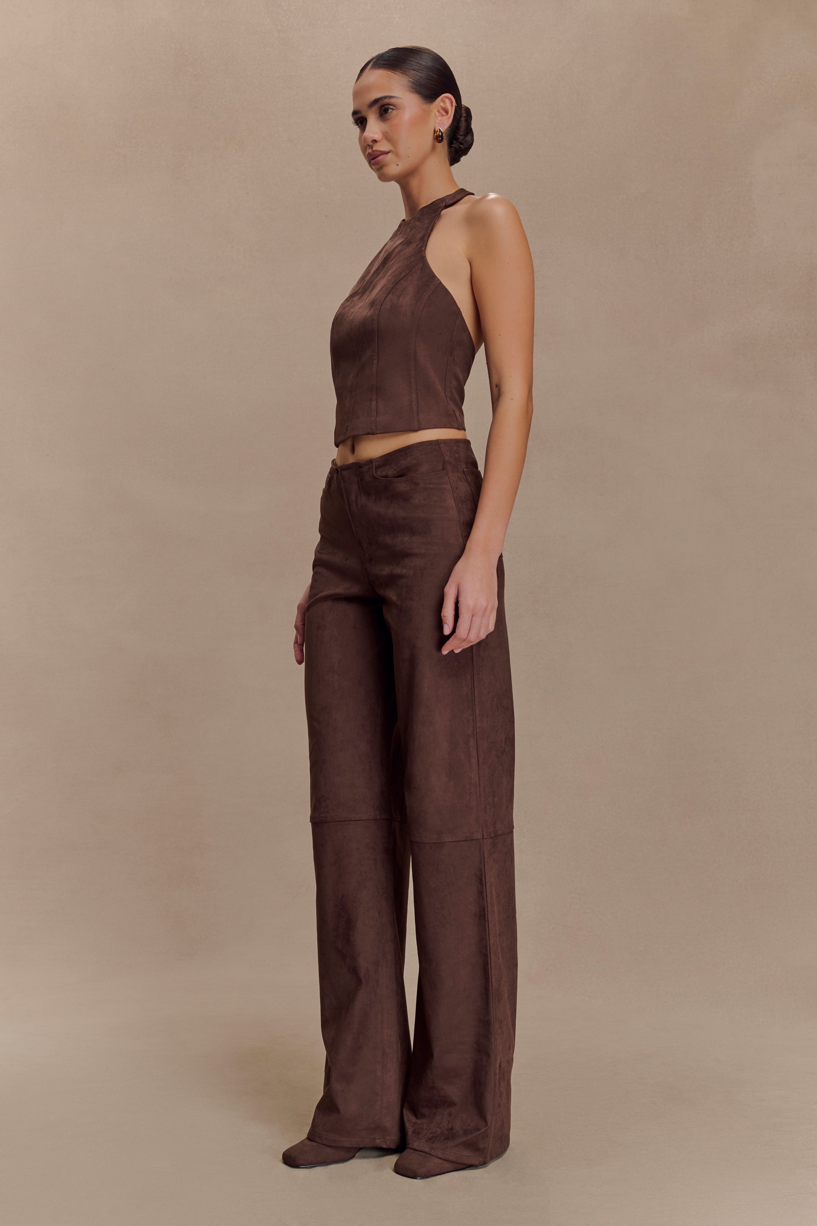 Logan Faux Suede Halter Top in Dark Chocolate – Chic&Drifts