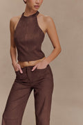 Logan Faux Suede Halter Top in Dark Chocolate – Chic&Drifts