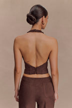 Logan Faux Suede Halter Top in Dark Chocolate – Chic&Drifts