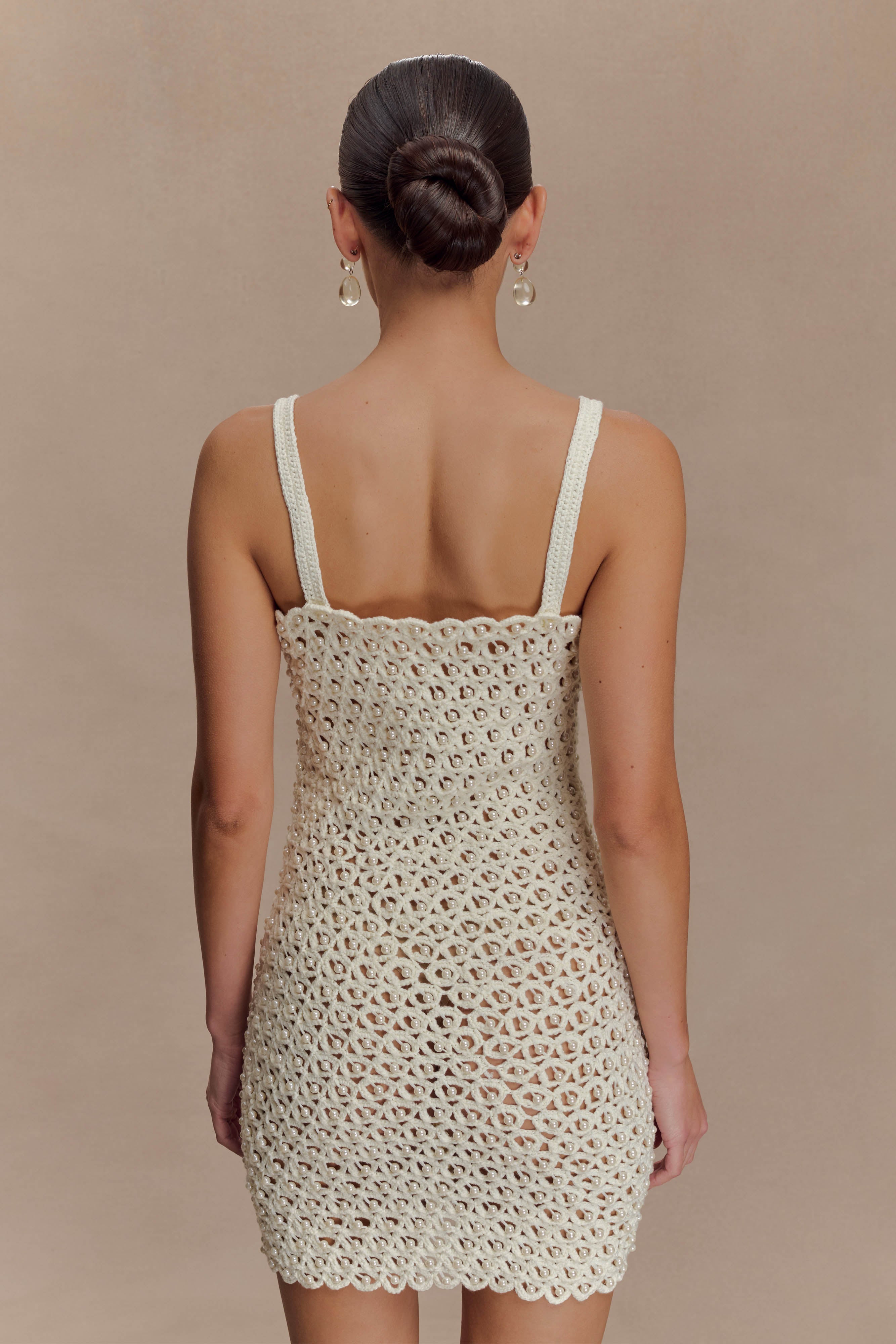 Vanessa Hand Crochet Pearl Mini Dress in Ivory – Chic&Drifts