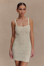 Vanessa Hand Crochet Pearl Mini Dress in Ivory – Chic&Drifts