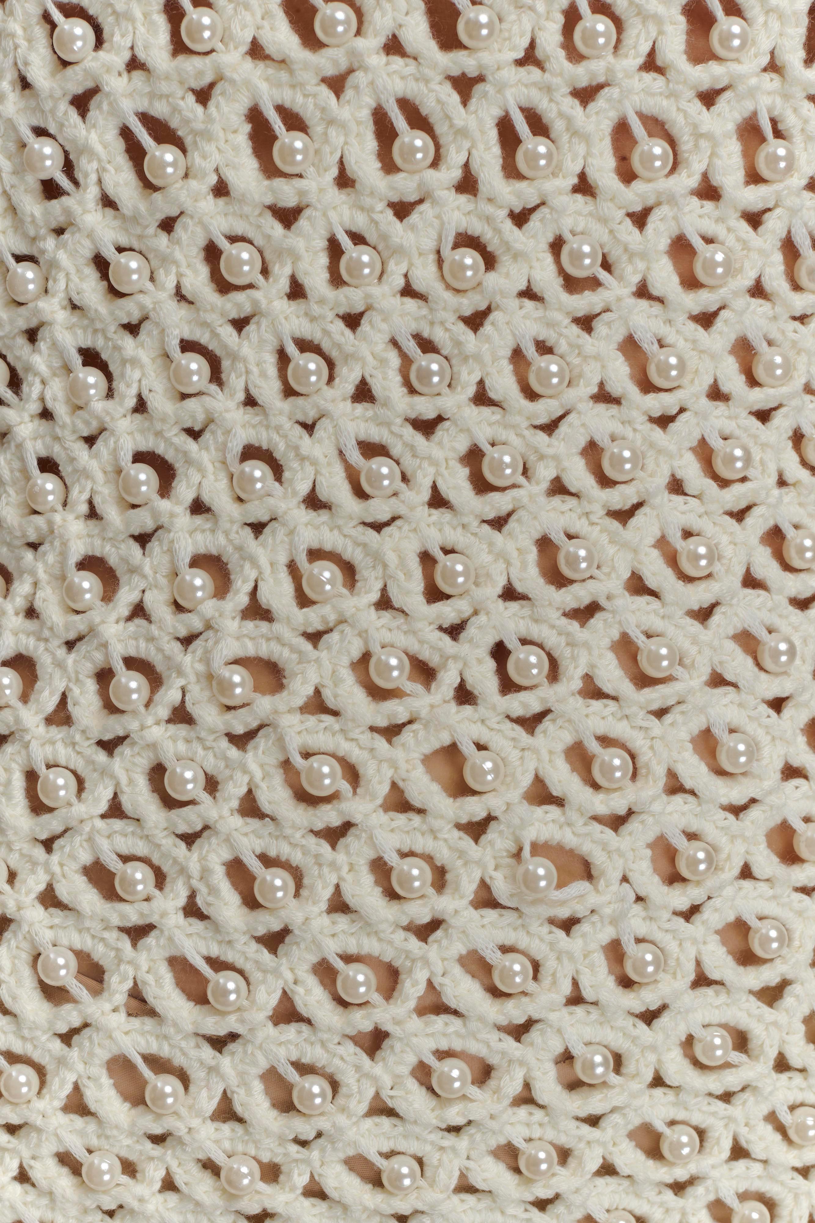 Vanessa Hand Crochet Pearl Mini Dress in Ivory – Chic&Drifts