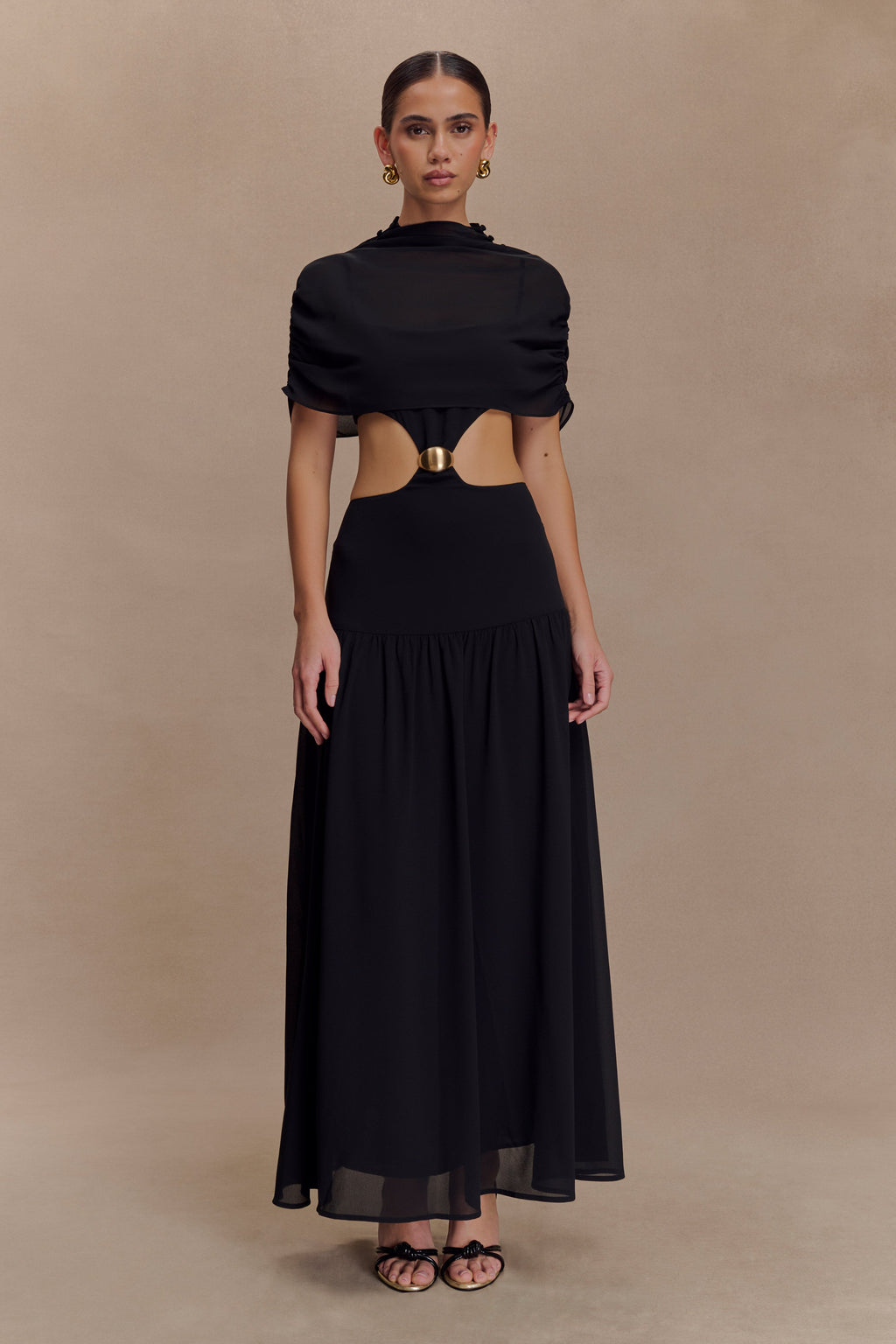 Georgina Chiffon Midi Dress in Black – Chic&Drifts