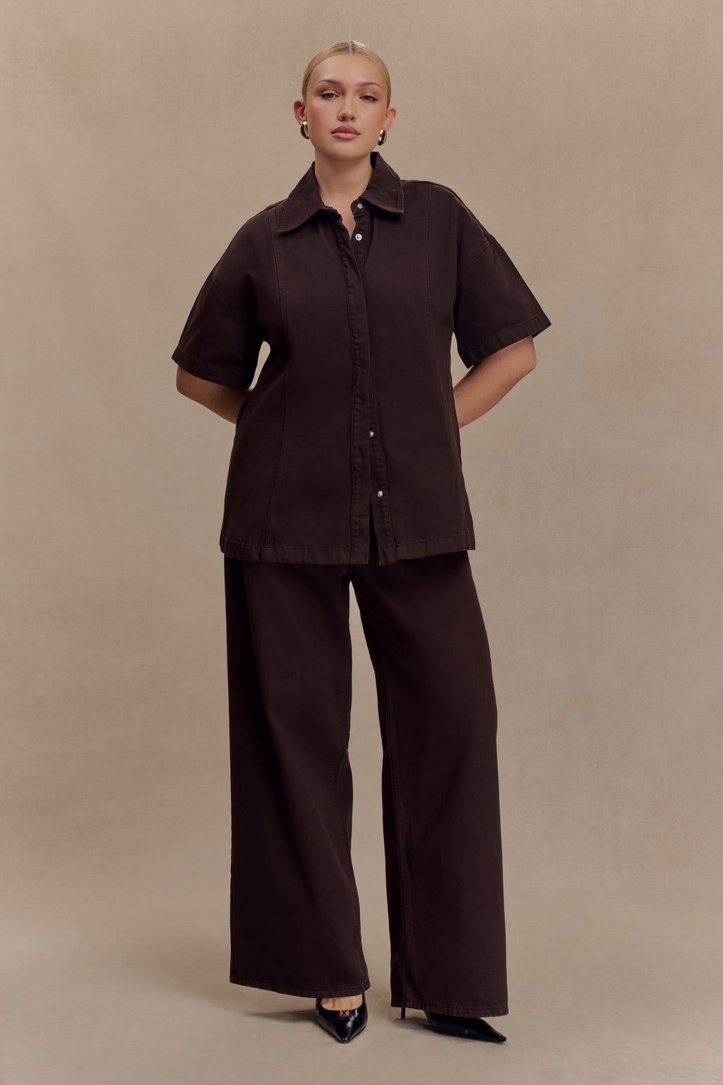 Maya Oversized Denim Shirt in Chocolate – Chic&Drifts