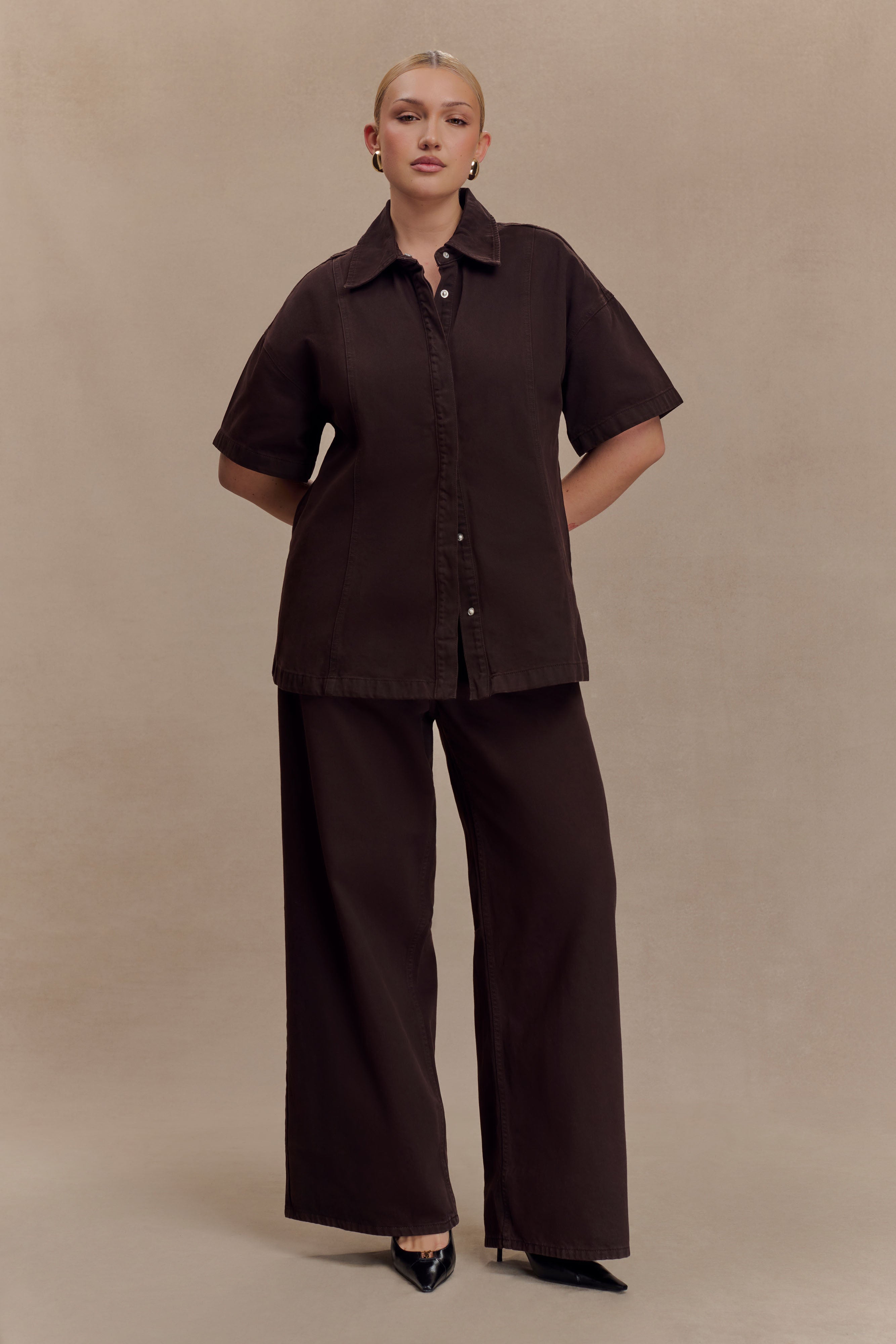 Maya Oversized Denim Shirt in Chocolate – Chic&Drifts