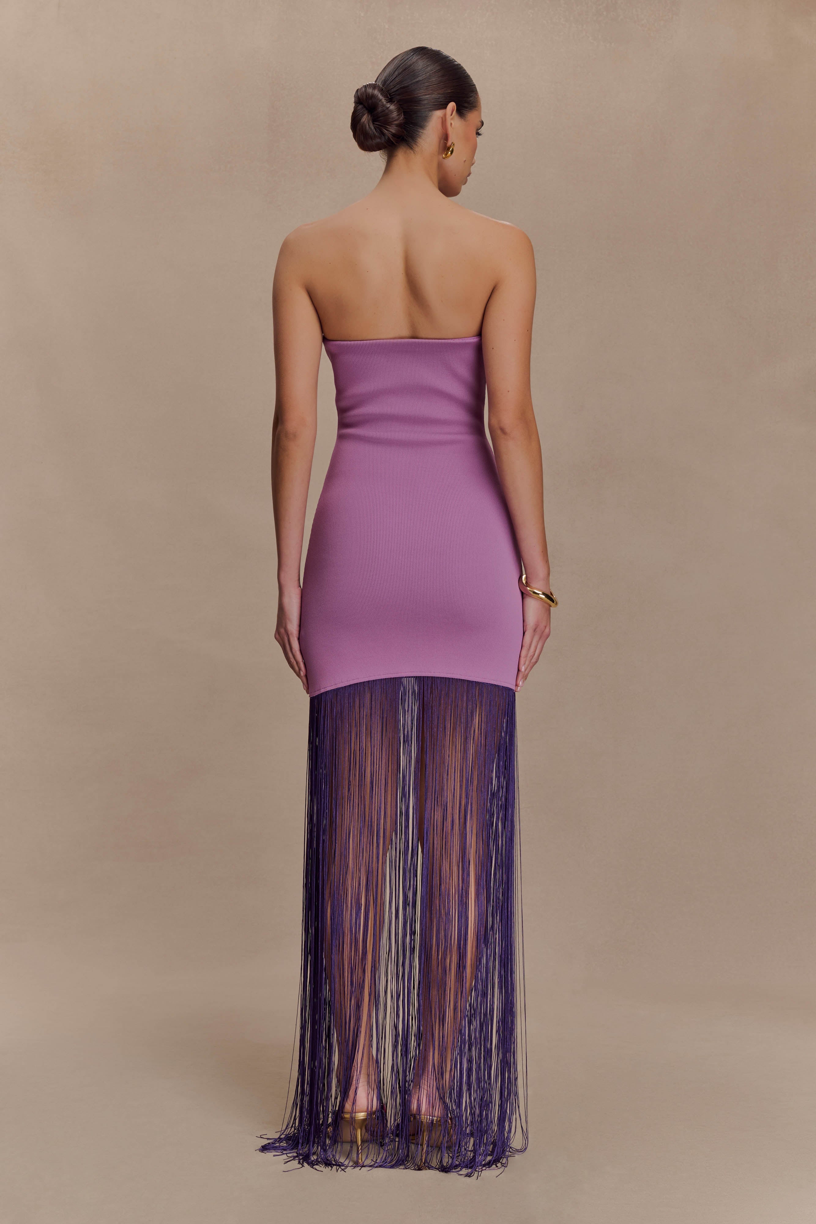 Koah Fringe Bandage Knit Maxi Dress in Purple – Chic&Drifts
