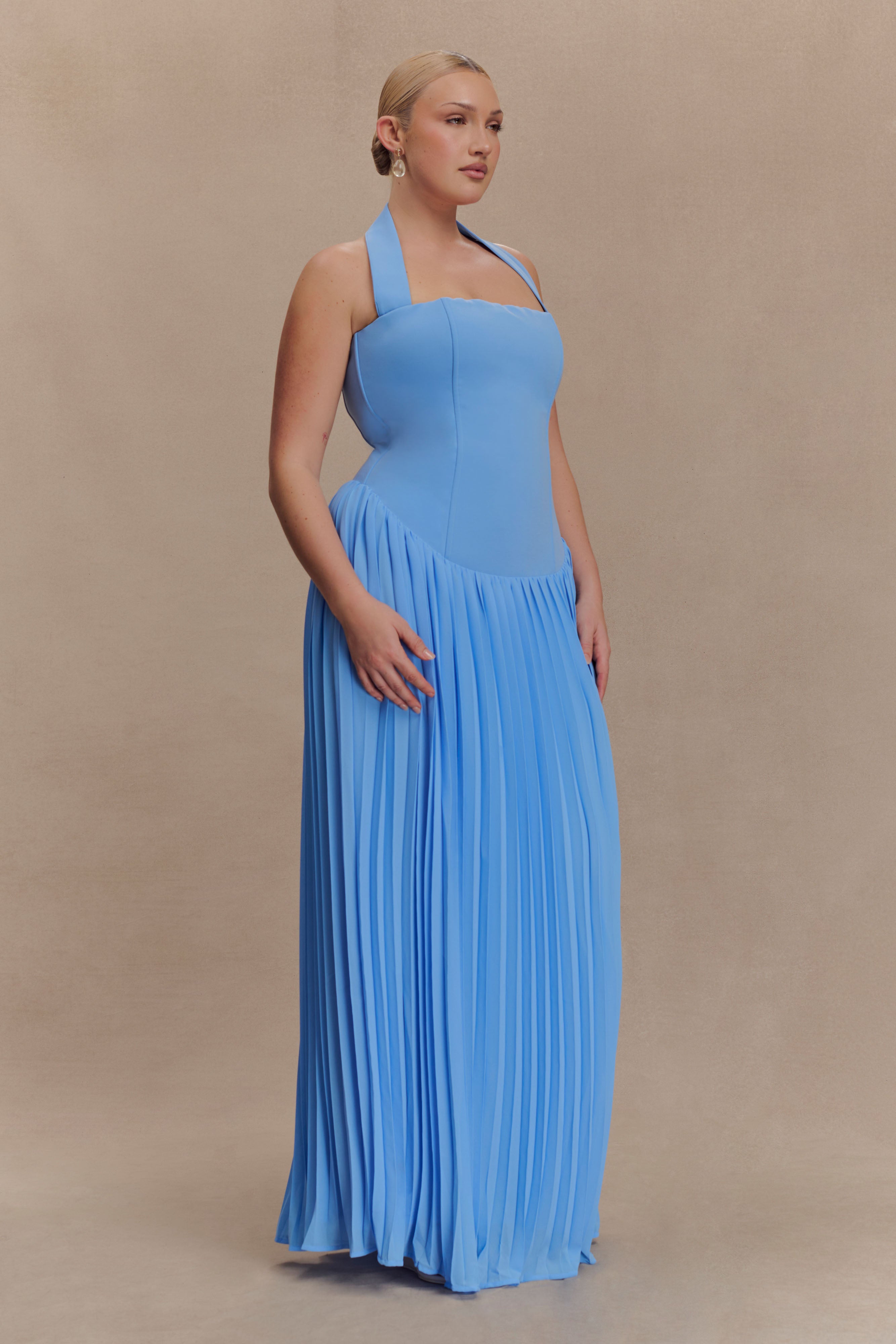 Stacie Pleated Halter Maxi Dress