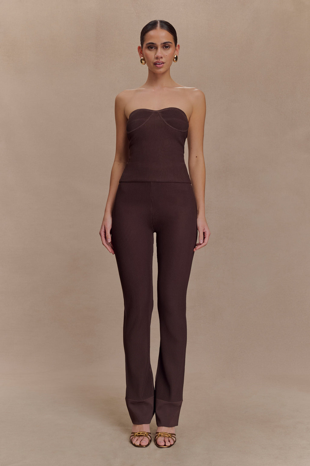 Elodie Ribbed Knit Trousers - Chocolate