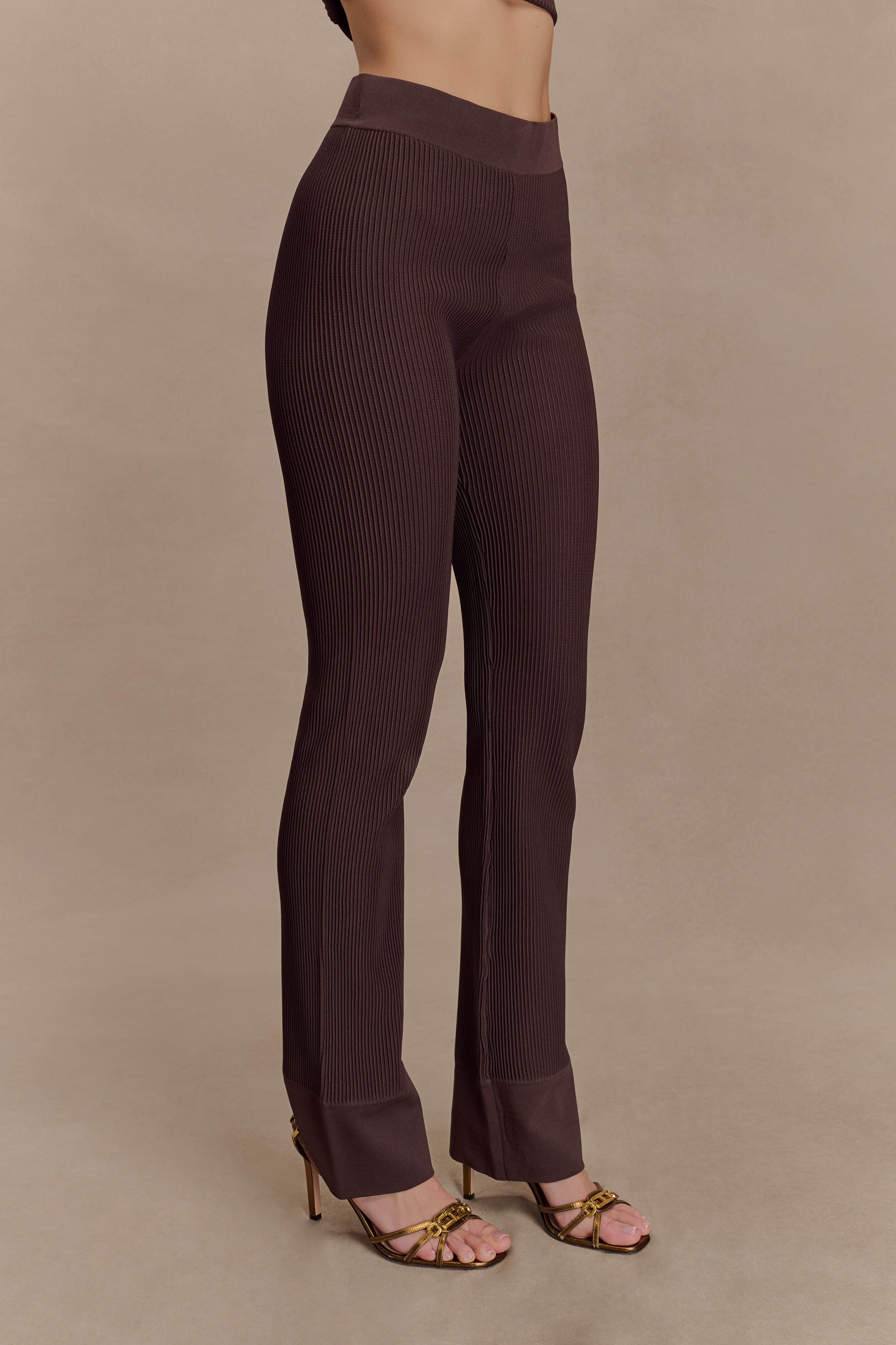 Elodie Ribbed Knit Trousers - Chocolate