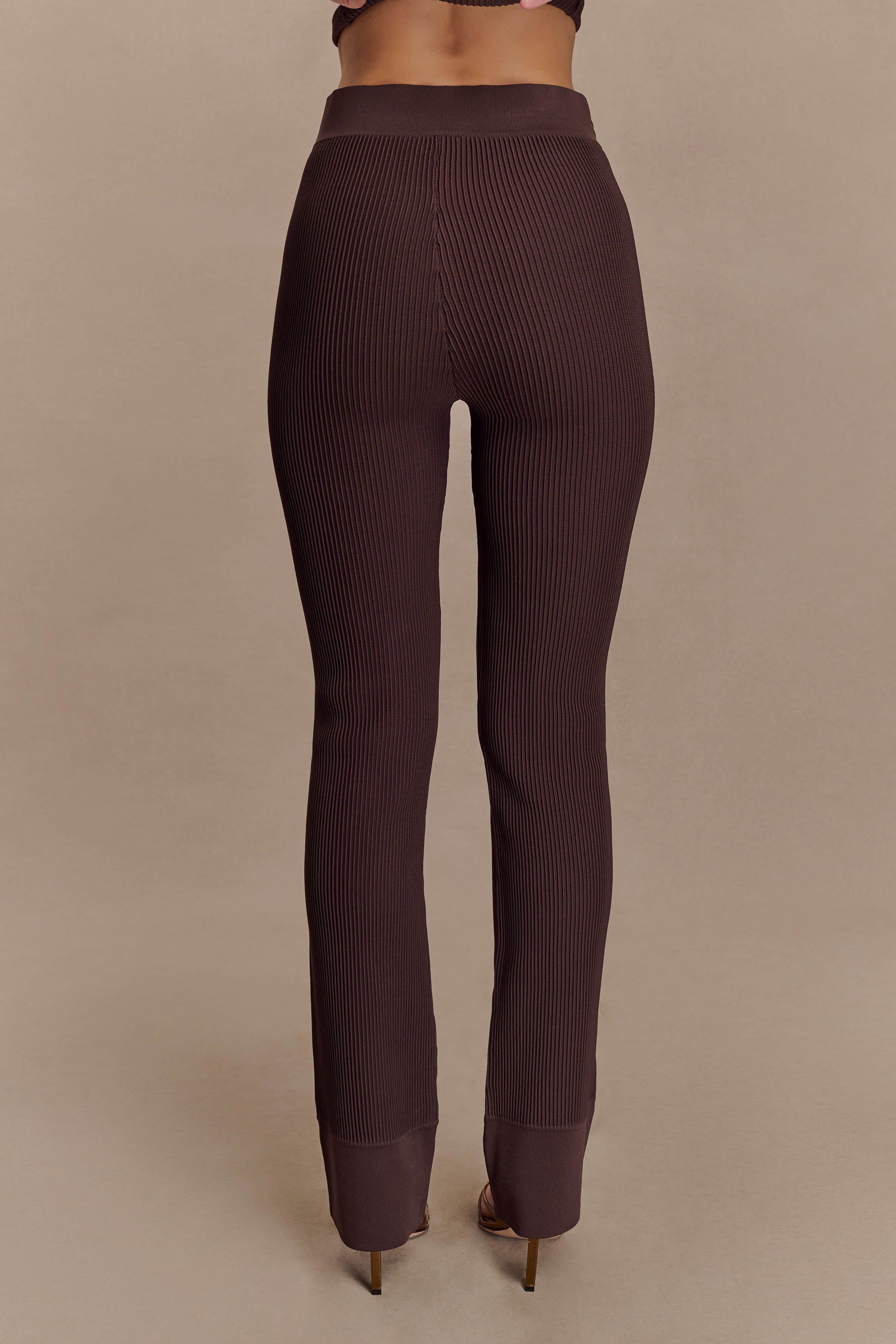 Elodie Ribbed Knit Trousers - Chocolate