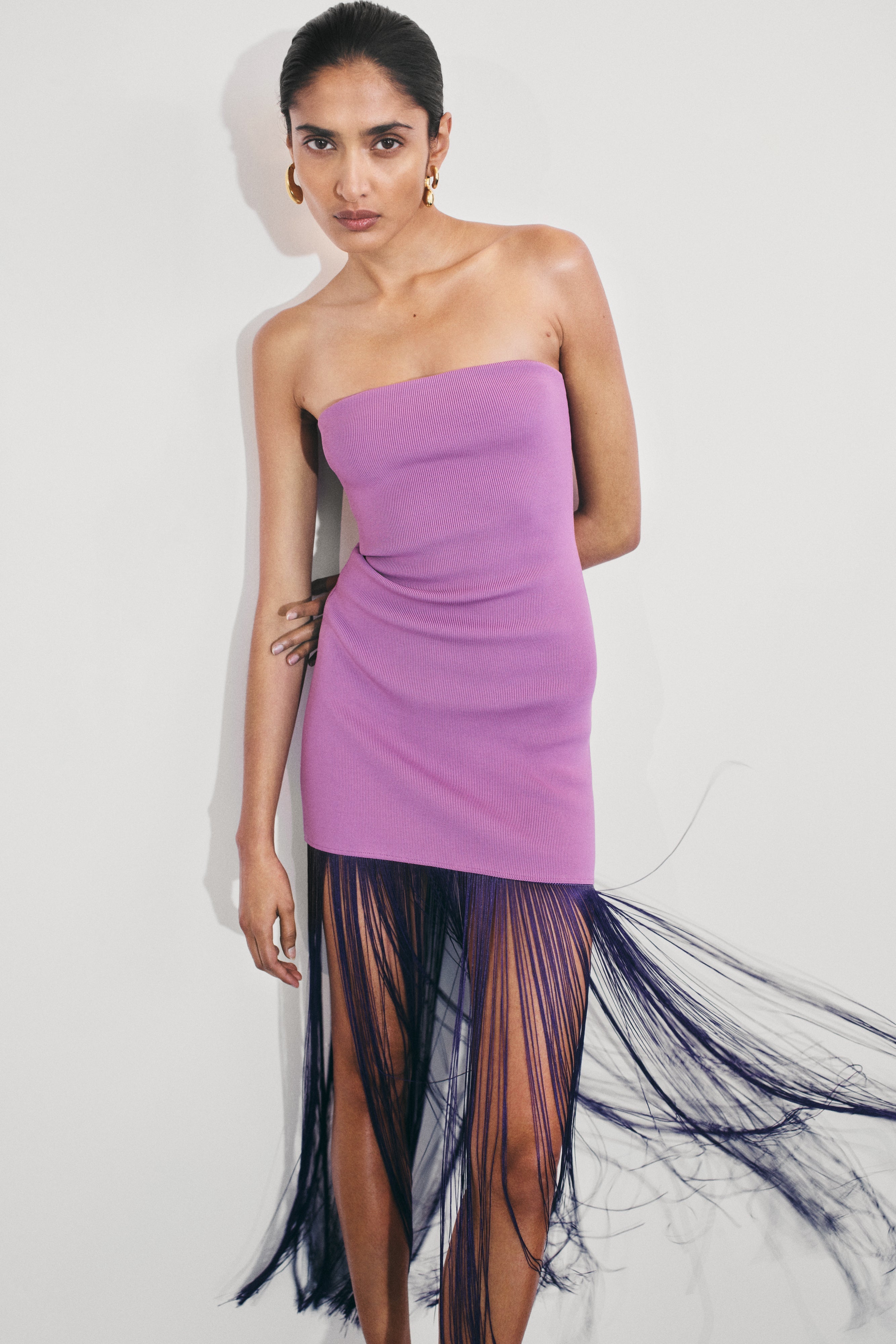 Koah Fringe Bandage Knit Maxi Dress in Purple – Chic&Drifts