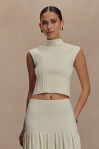 Romaine High Neck Bandage Knit Top in Ivory – Chic&Drifts