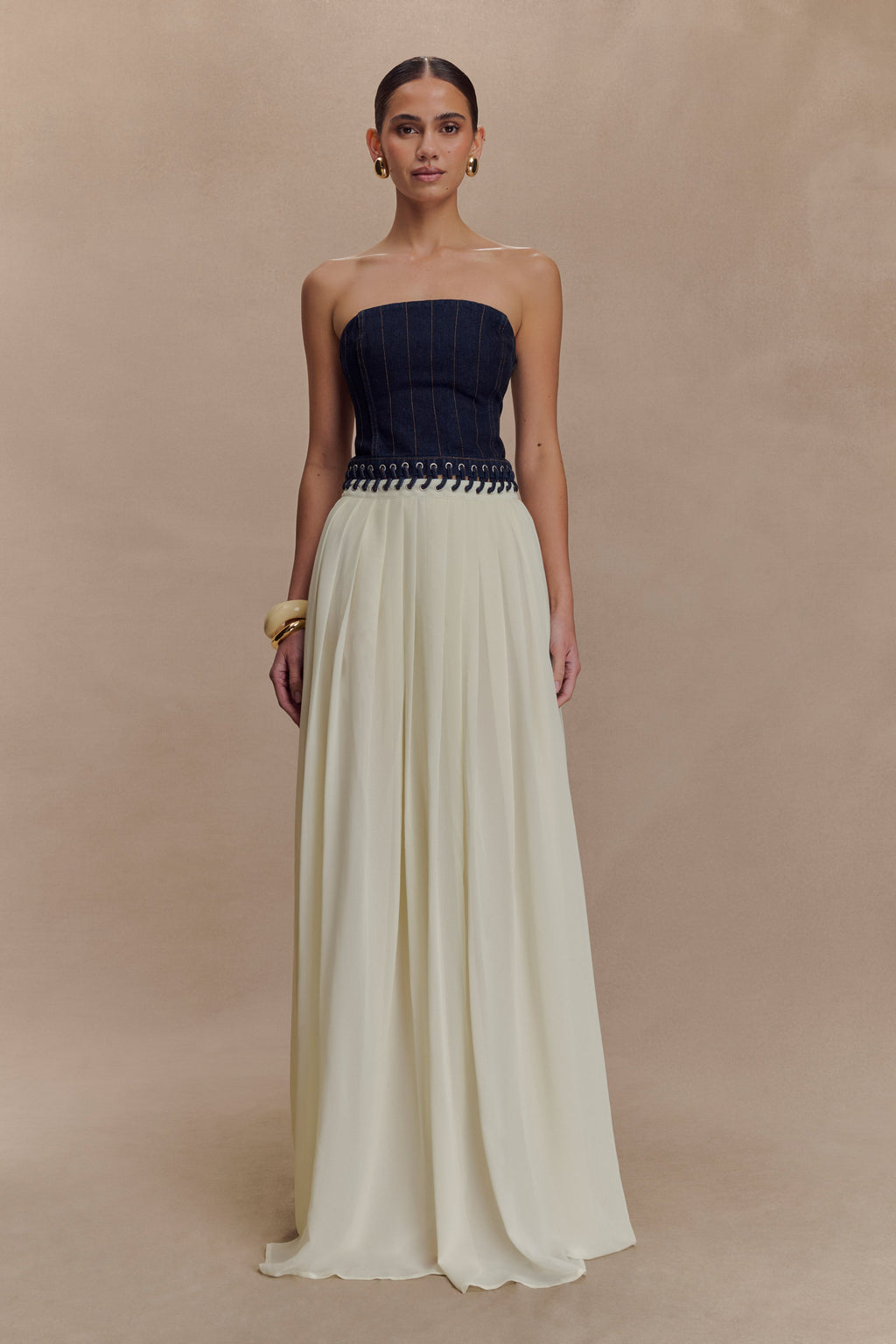 Suella Chiffon Denim Maxi Dress in Indigo Blue – Chic&Drifts