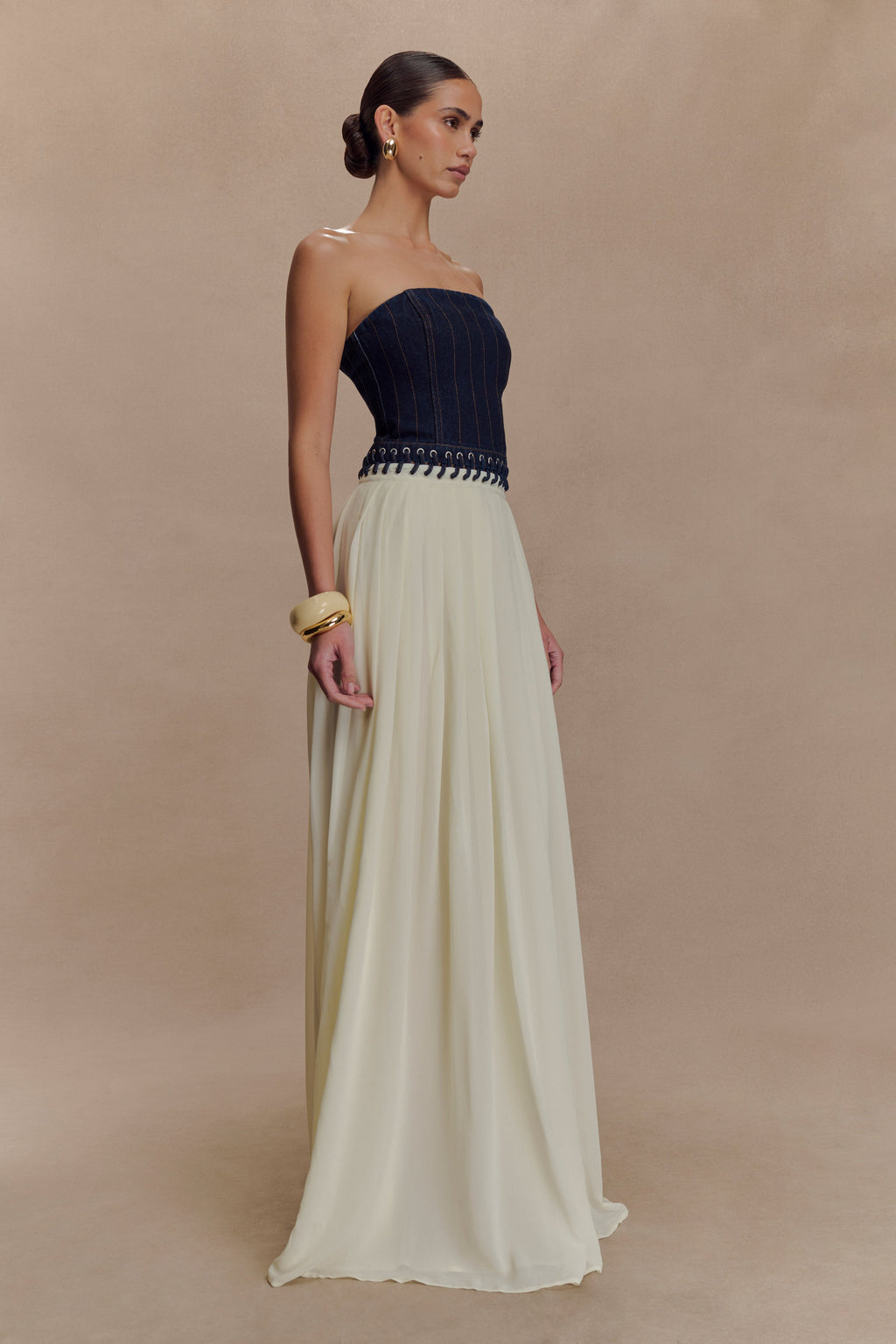 Suella Chiffon Denim Maxi Dress in Indigo Blue – Chic&Drifts