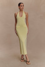 Ovina Halter Neck Knit Midi Dress in Lemon – Chic&Drifts
