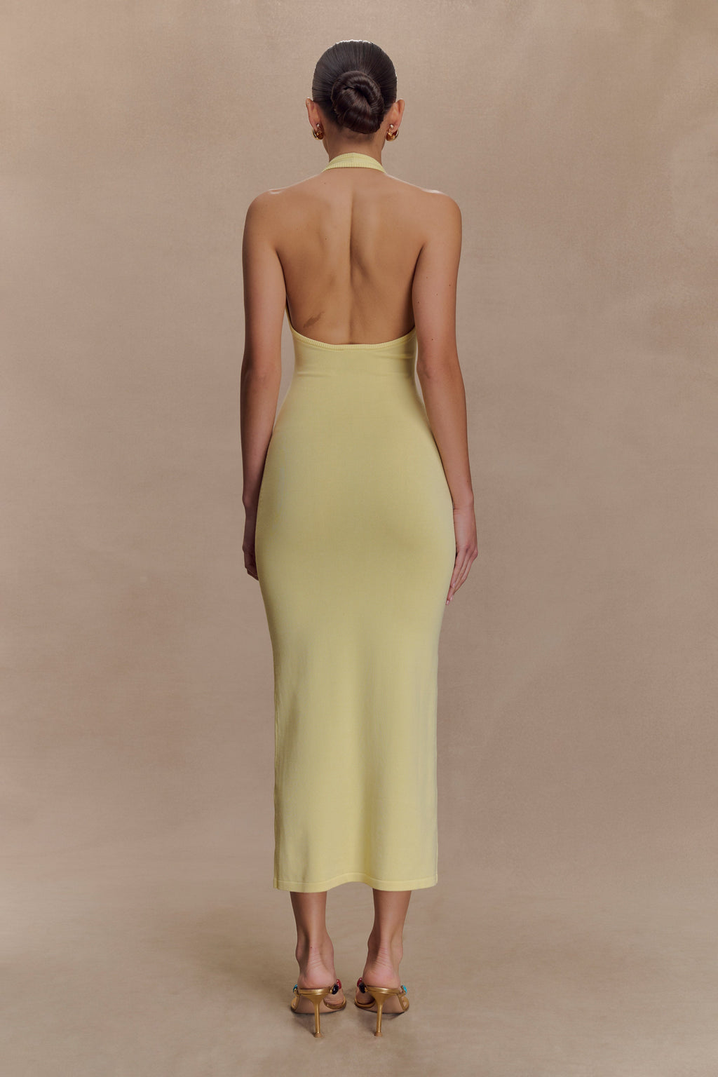 Ovina Halter Neck Knit Midi Dress in Lemon – Chic&Drifts