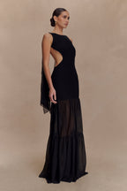 Haille Knit Chiffon Maxi Dress in Black – Chic&Drifts