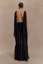Haille Knit Chiffon Maxi Dress in Black – Chic&Drifts