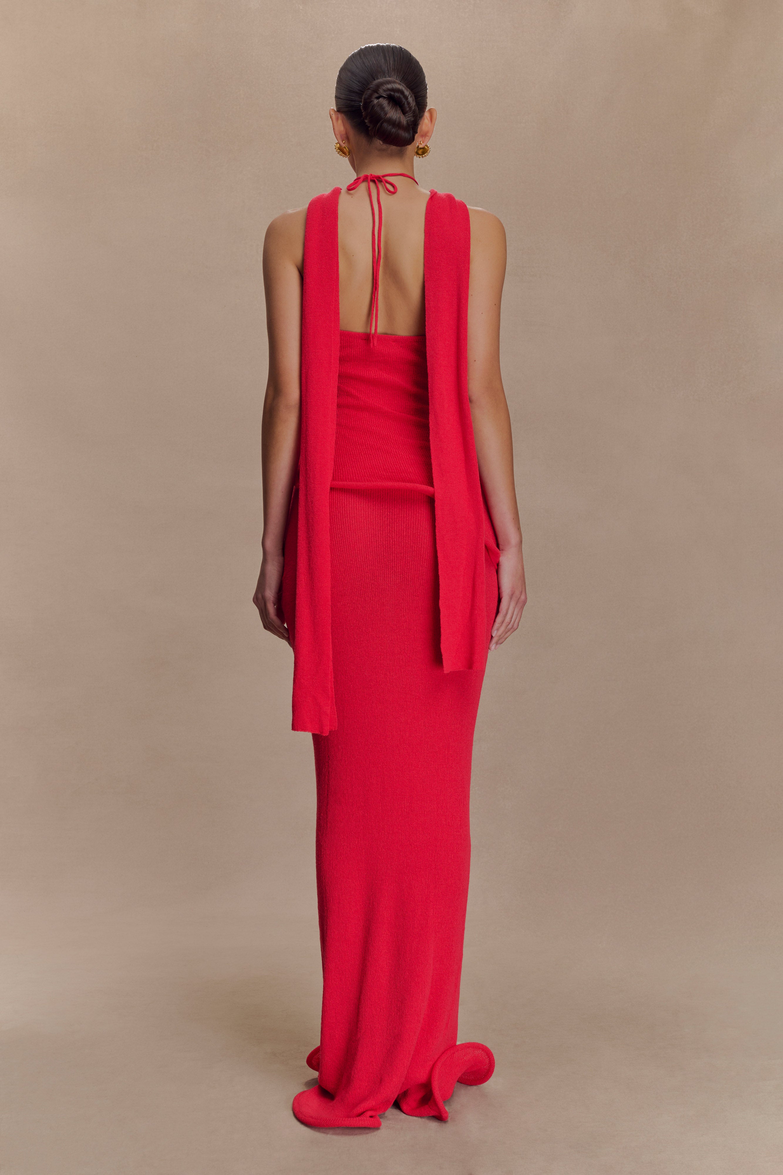 Caprice Halter Knit Maxi Dress in Red – Chic&Drifts