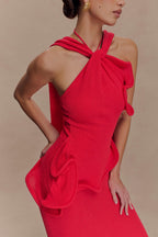 Caprice Halter Knit Maxi Dress in Red – Chic&Drifts