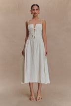 Elias Shirred Cotton Midi Dress in White – Chic&Drifts