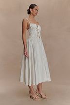Elias Shirred Cotton Midi Dress in White – Chic&Drifts