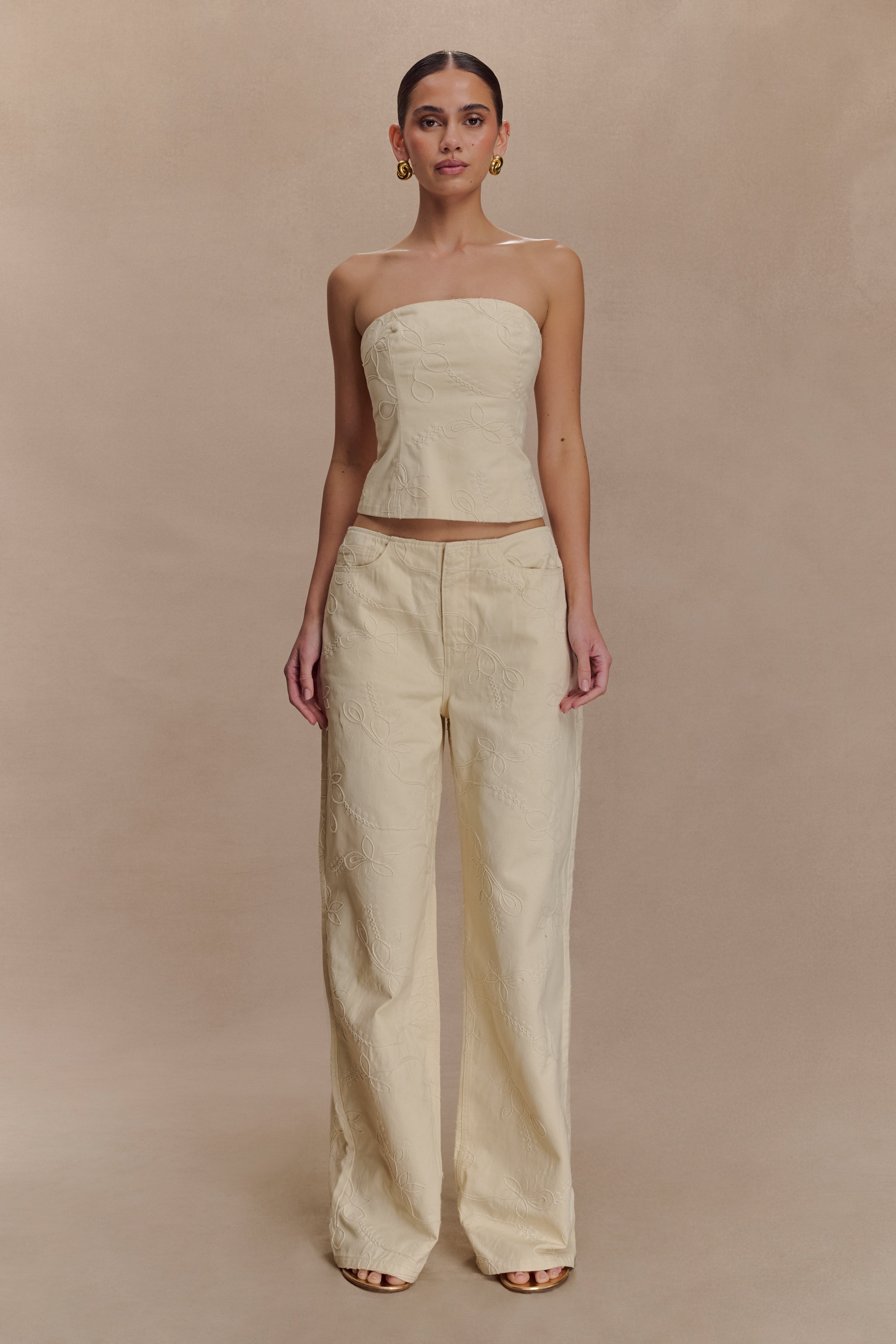 Ebony Embroidered Denim Corset in Cream – Chic&Drifts